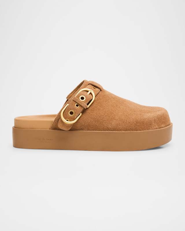 Geo Suede Buckle Platform Mules